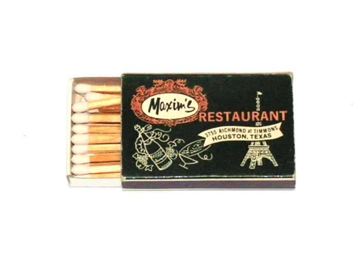 Vintage Maxim\'s Restaurant Unstruck Matchbox w/Matches Houston TX