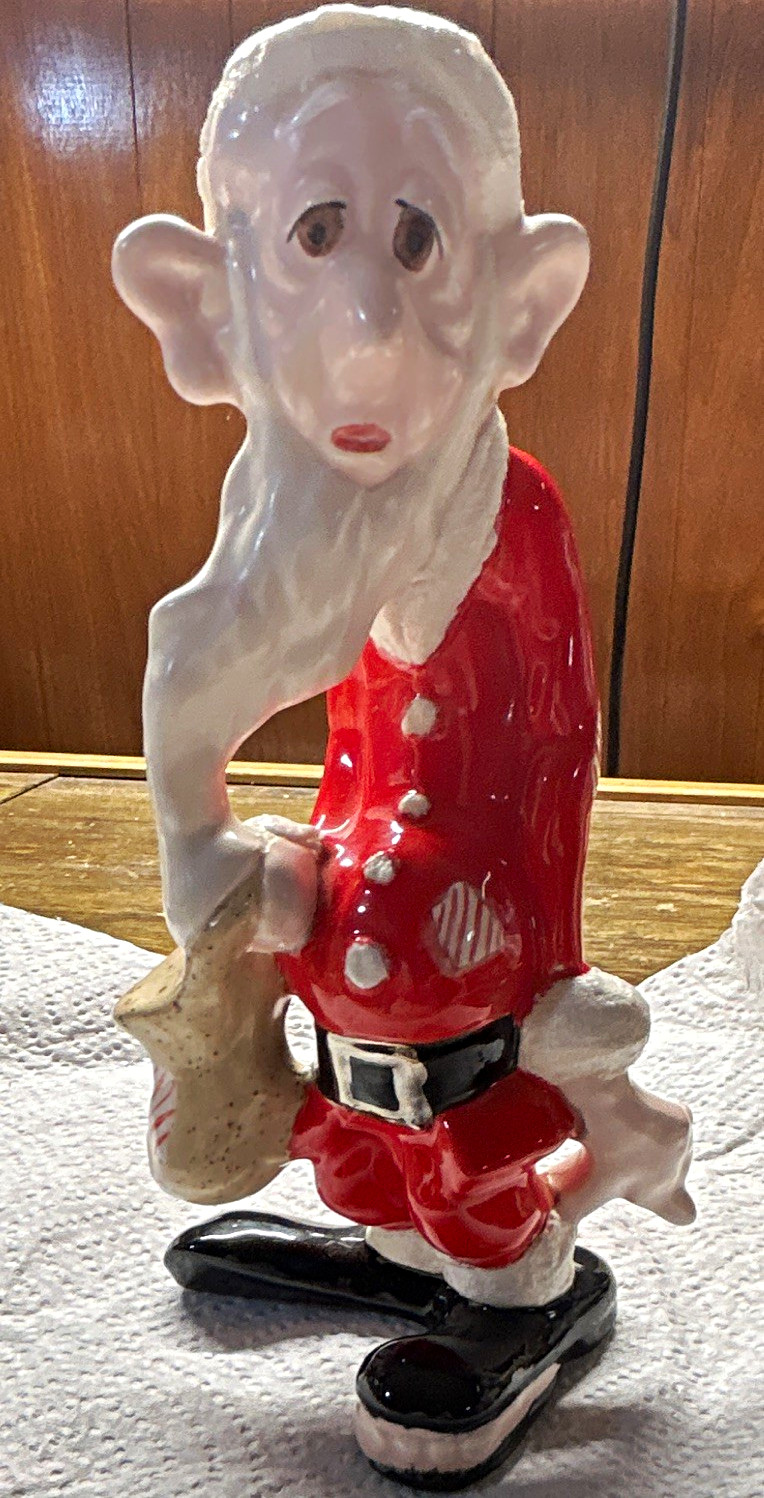 Vtg 1970s Ceramic Skinny Santa Elf Figurine Hand Painted Duncan Caricature MINT