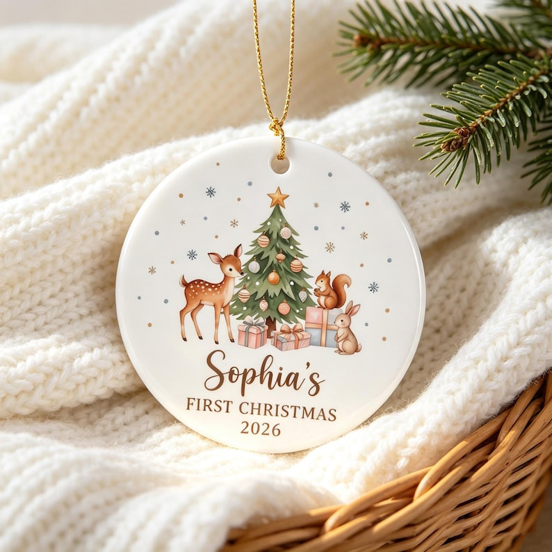 Babys First Christmas Ornament Ceramic, Personalized Baby's First Christmas