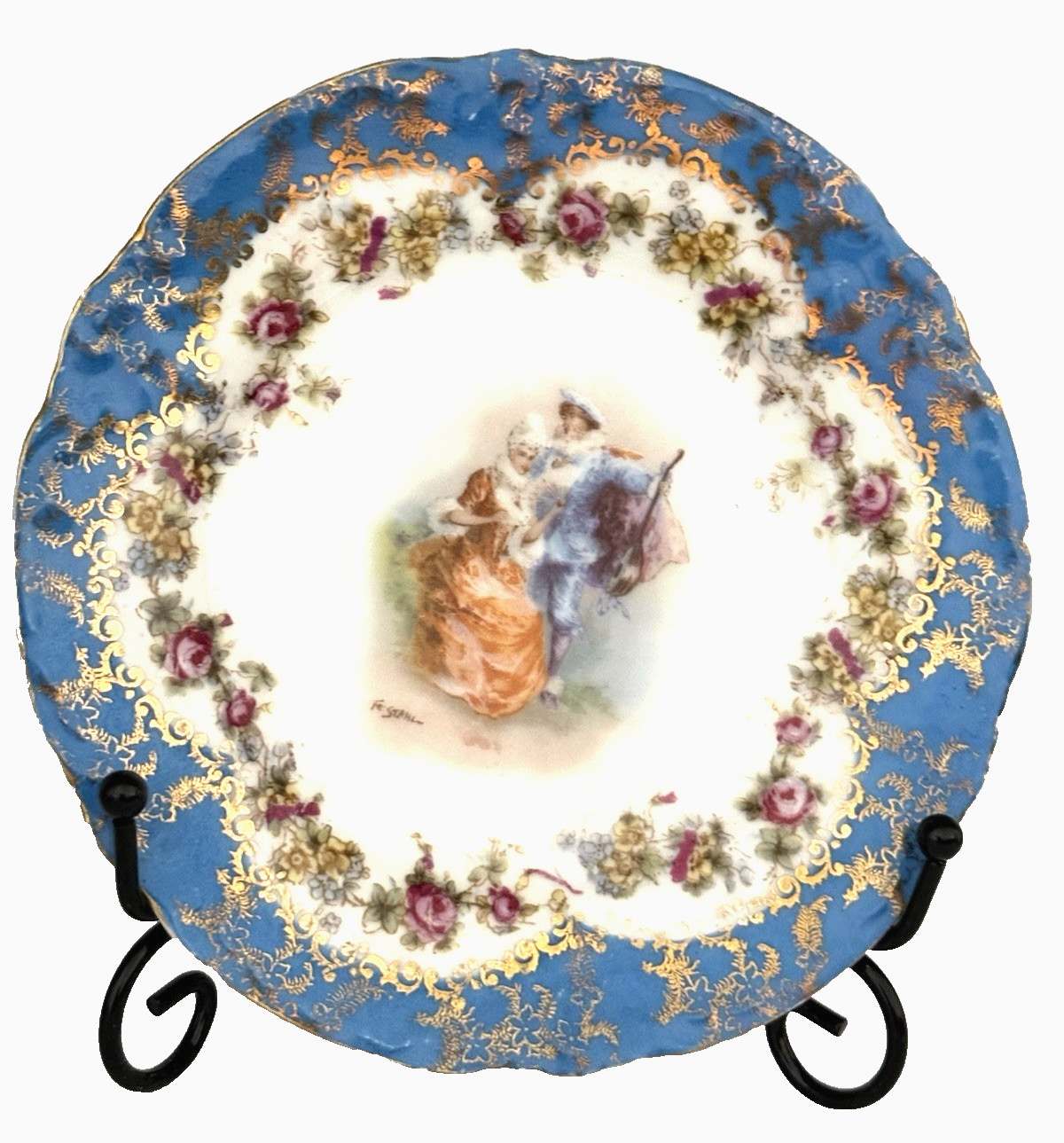 Antique Victoria Carlsbad Austria Fragonard Courting Couple Small 6.25\