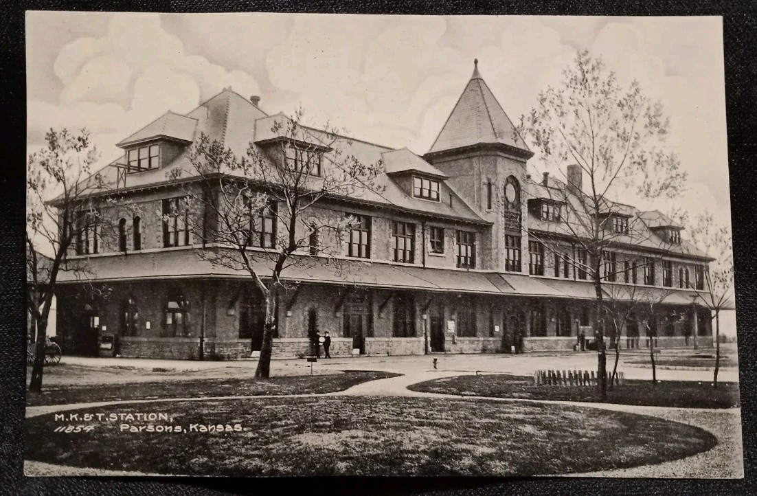 Vintage 1900s M. K. & T. Station Parsons, Kansas Postcard Train Station Railroad Vintage 1900s M. K. & T. Station Parsons, Kansas Postcard Train Station Railroad