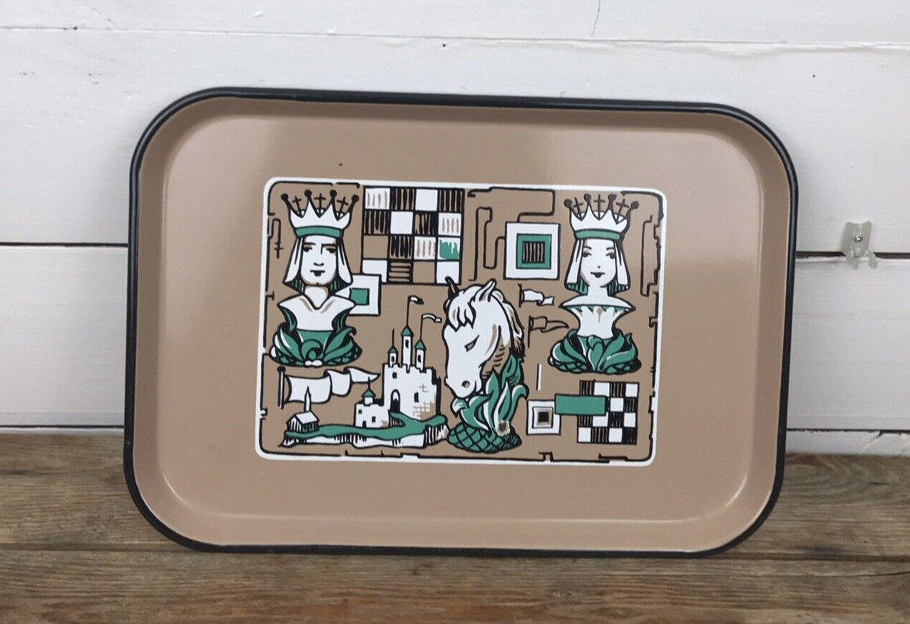 Vintage ING-RICH Tray Porcelain Painted Enamel Chess Pieces King Queen Rook RARE