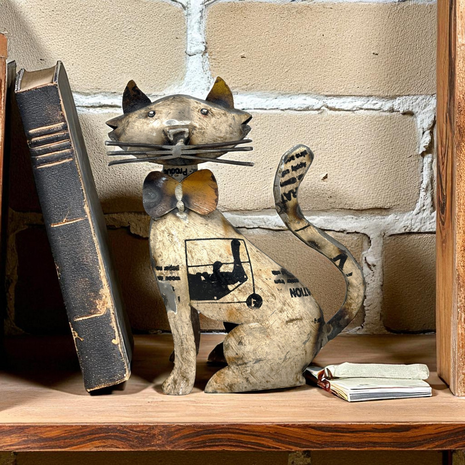 Recycled Scrap Small Metal Kitty Cat Statue Rustic Home Garden Decor 7.25\