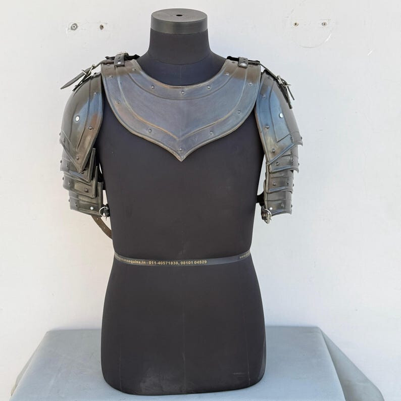 Medieval Black Templar Pair Of Pauldrons With Gorget Armor Larp Armor Cosplay &