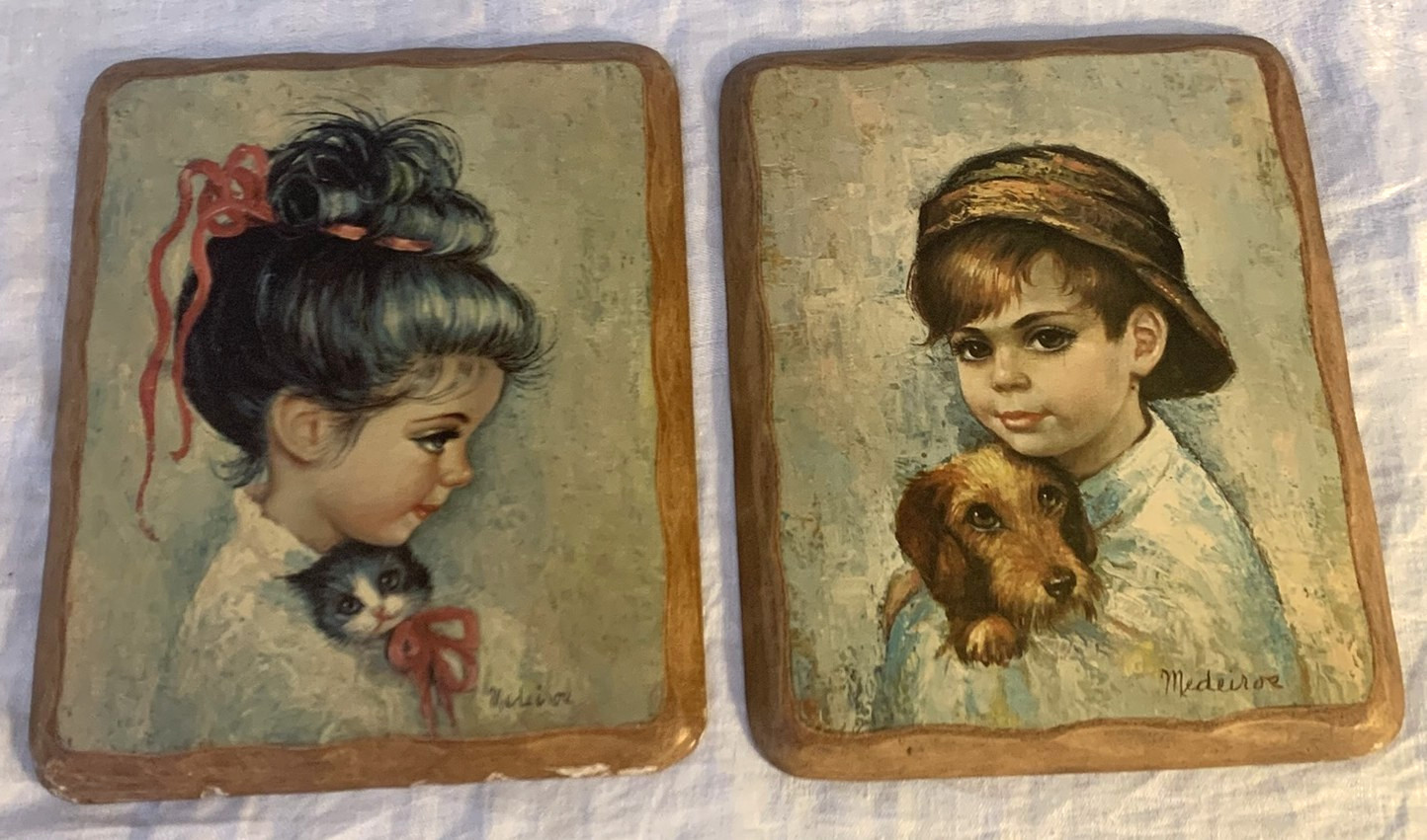 Nice Set  Vintage  Medeiros  Child Prints  on Board