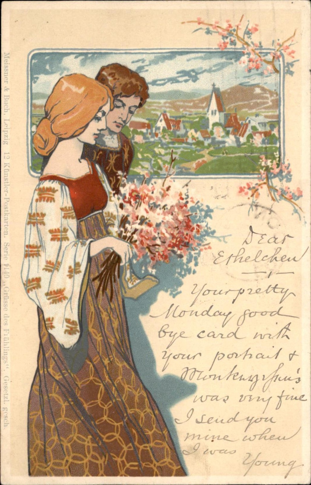 Edwardian Fashion Romance Meissner & Buch c1900s-10s Vintage Postcard