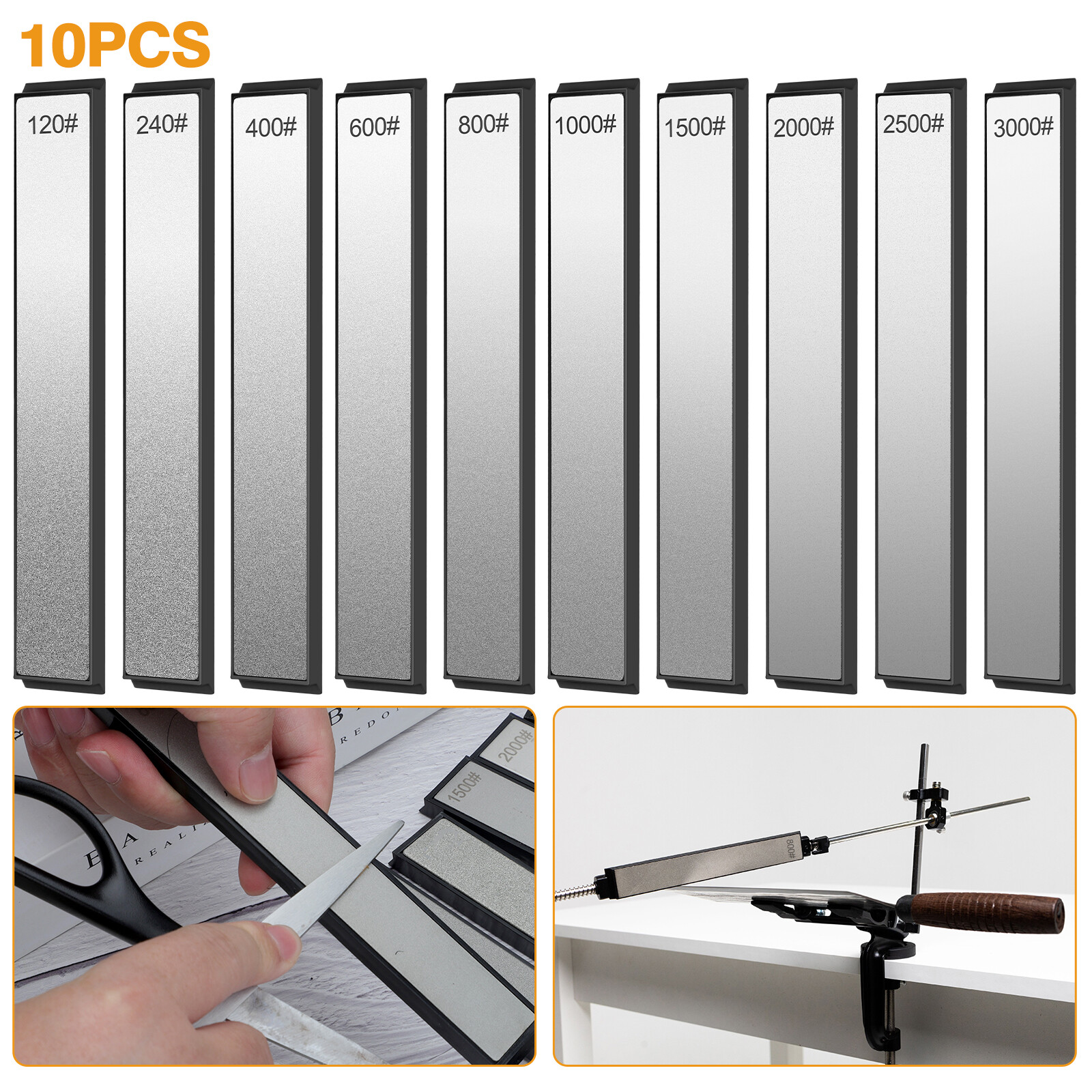 10PCS 120-3000 Grit Diamond Knife Sharpening Plate Honing Stone Whetstone Kit 10PCS 120-3000 Grit Diamond Knife Sharpening Plate Honing Stone Whetstone Kit