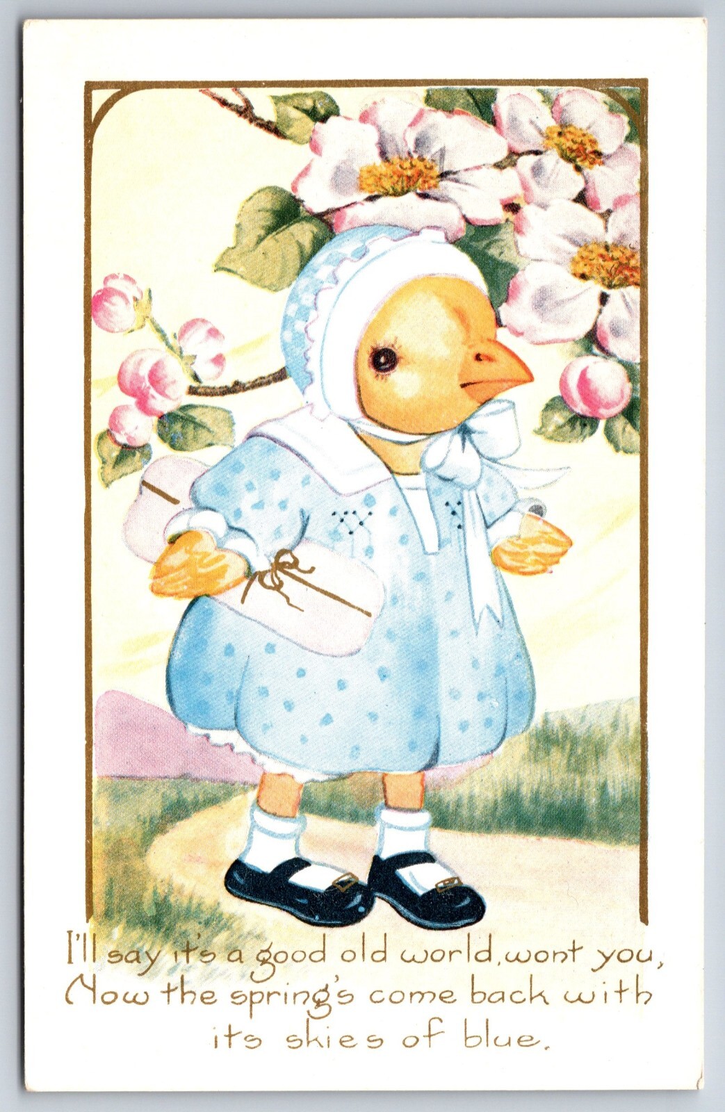 Easter Fantasy~Lil Girl Chick~Blue Dress & Bonnet~Blossoms~ART DECO Whitney Made