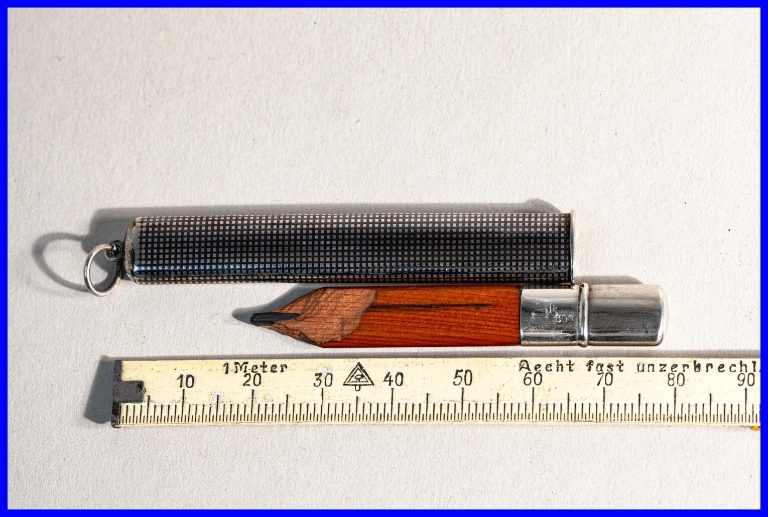 1920s J. FABER DANCE or Pocket FLAT Pencil Niello Silver Cross Hetch Decor