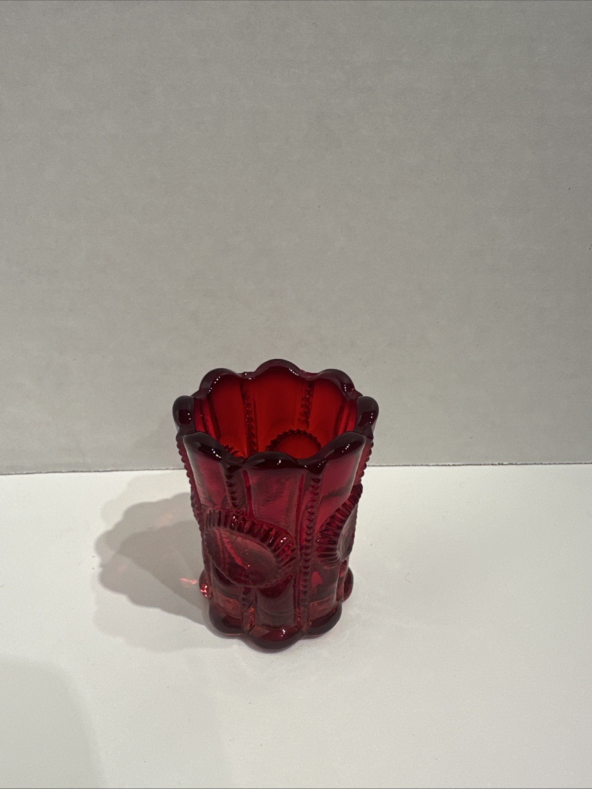 KENNETH Dalzell VIKING Ruby Red/Amberina Pressed Glass Toothpick Holder