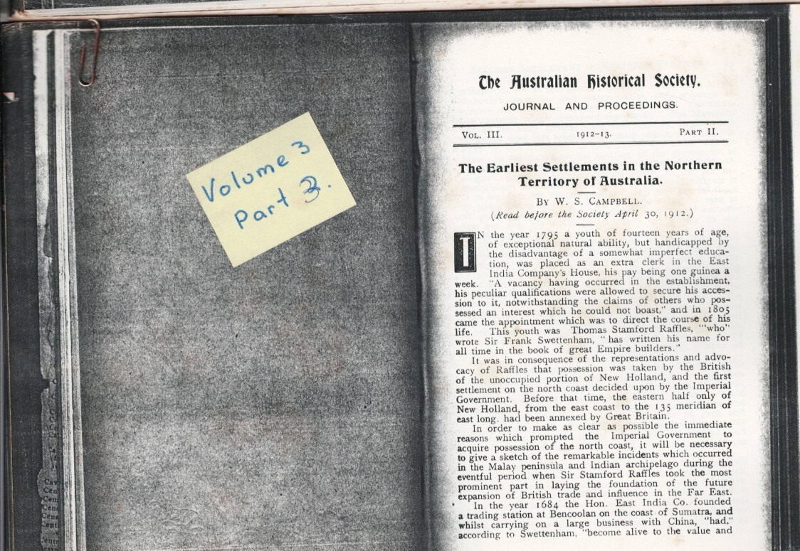 MEMORABILIA ,ROYAL AUSTRALIAN HISTORICAL SOCIETY , PHOTOCOPY ,1912-13 PART II