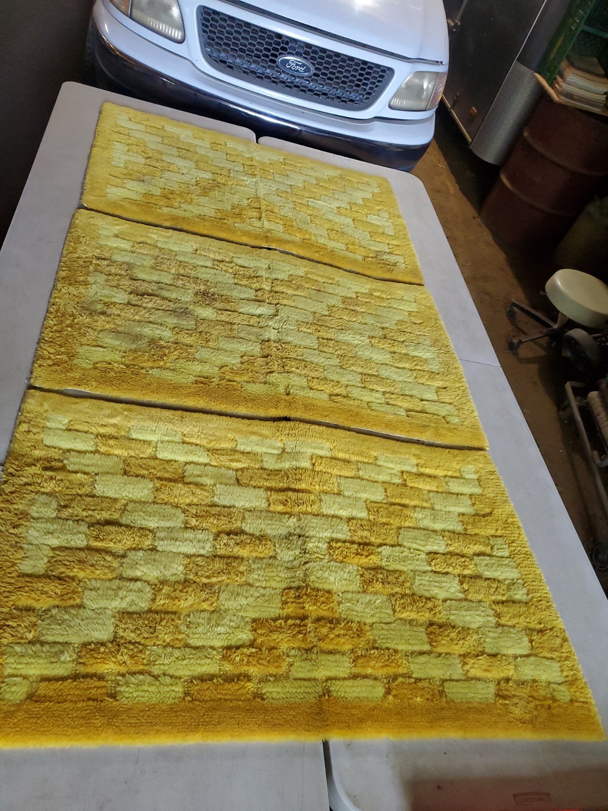 3 Vintage 70\'s mid-century modern 29 x 42 Two Toned 1/2 inch pile Yellow Rugs