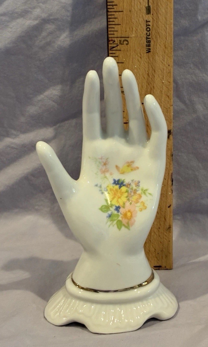 Vintage Porcelain Lady's Hand Figurine jewelry holder.