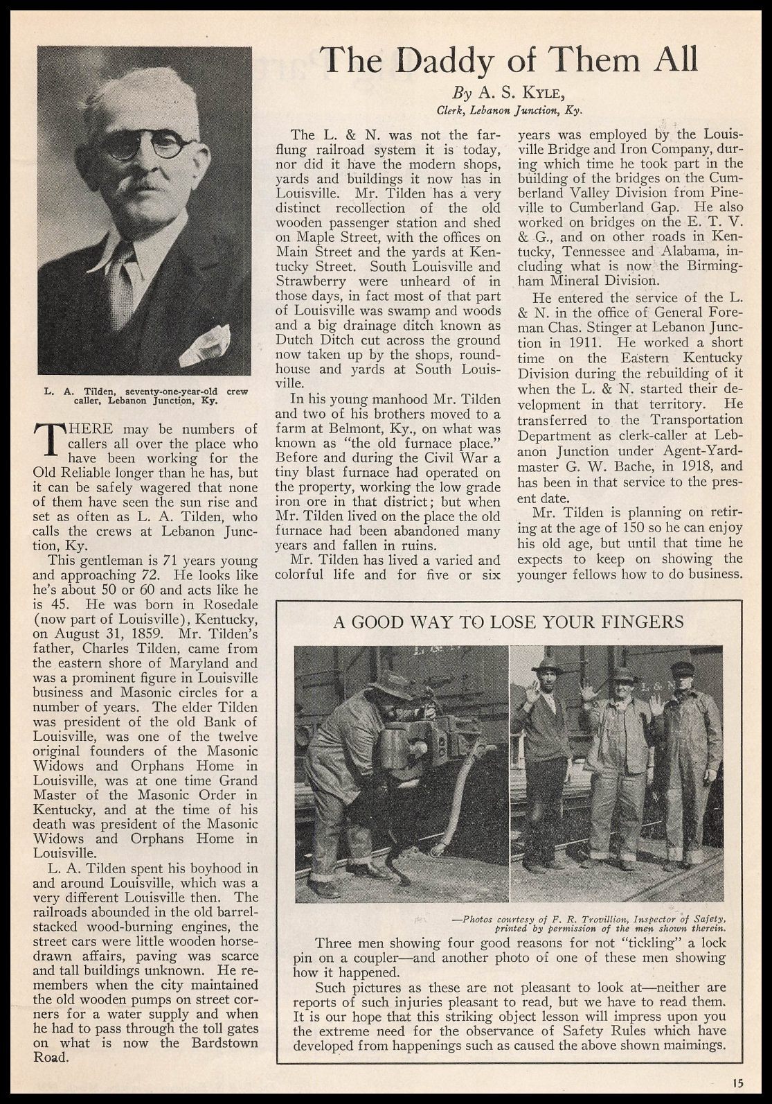 1931 L. A. Tilden L&N Railroad Clerk Lebanon Junction KY Photo Article Print Ad