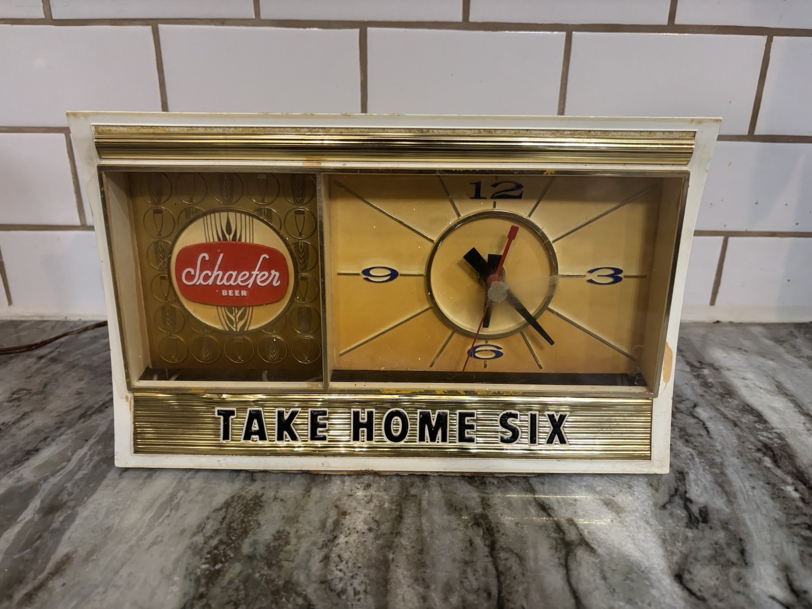 Vintage Schaefer Beer Advertising Clock “Take Home Six” - Works - Clock & Light