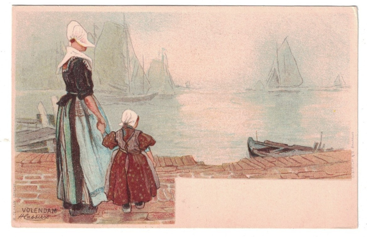 1905 MOM & CHILD H. CASSIERS ARTIST SIGNED VOLENDAM NETHERLANDS POSTCARD