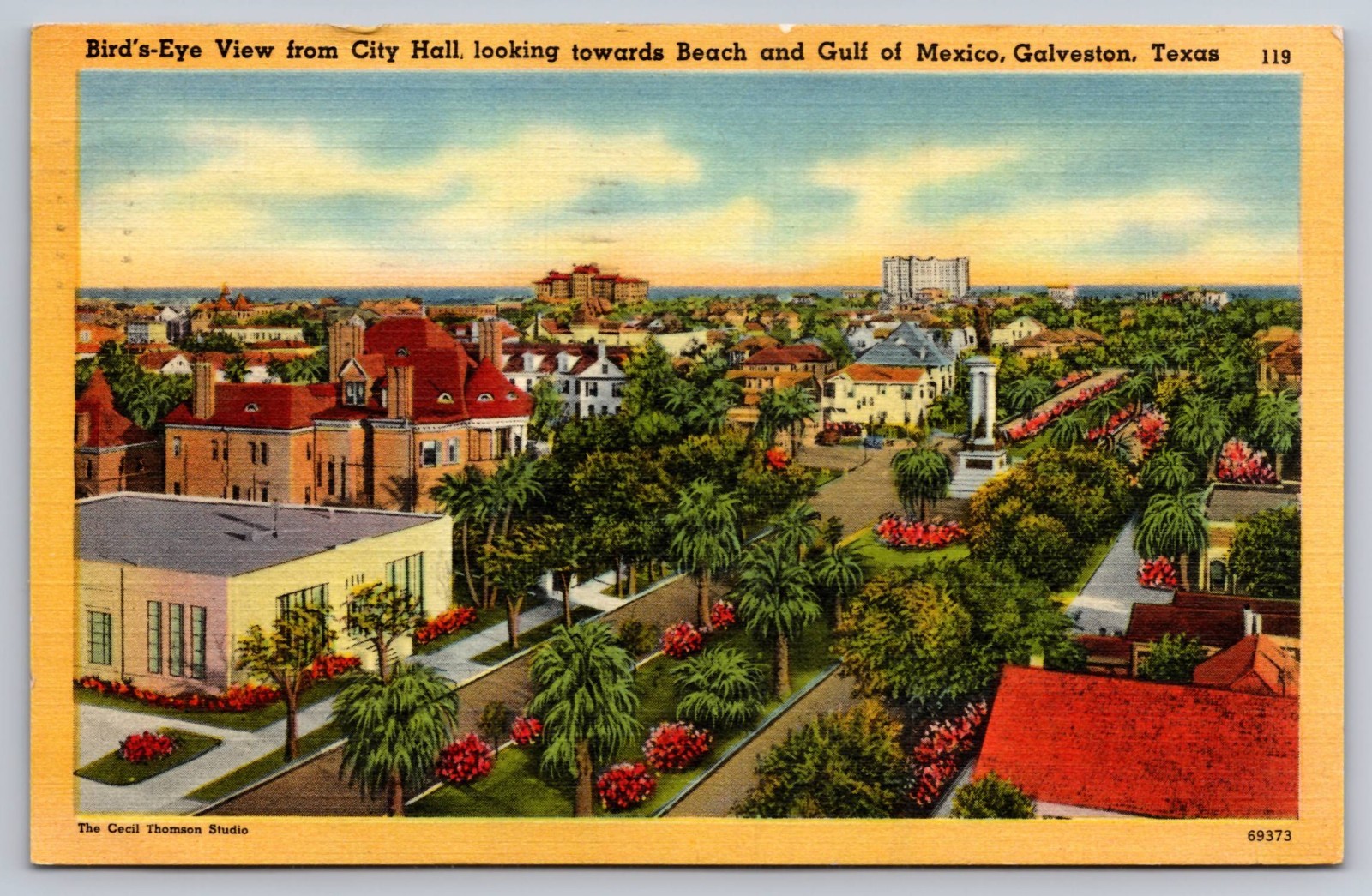 Galveston Texas View From City Hall Toward Beach & Gulf of Mexico Postcard 1942