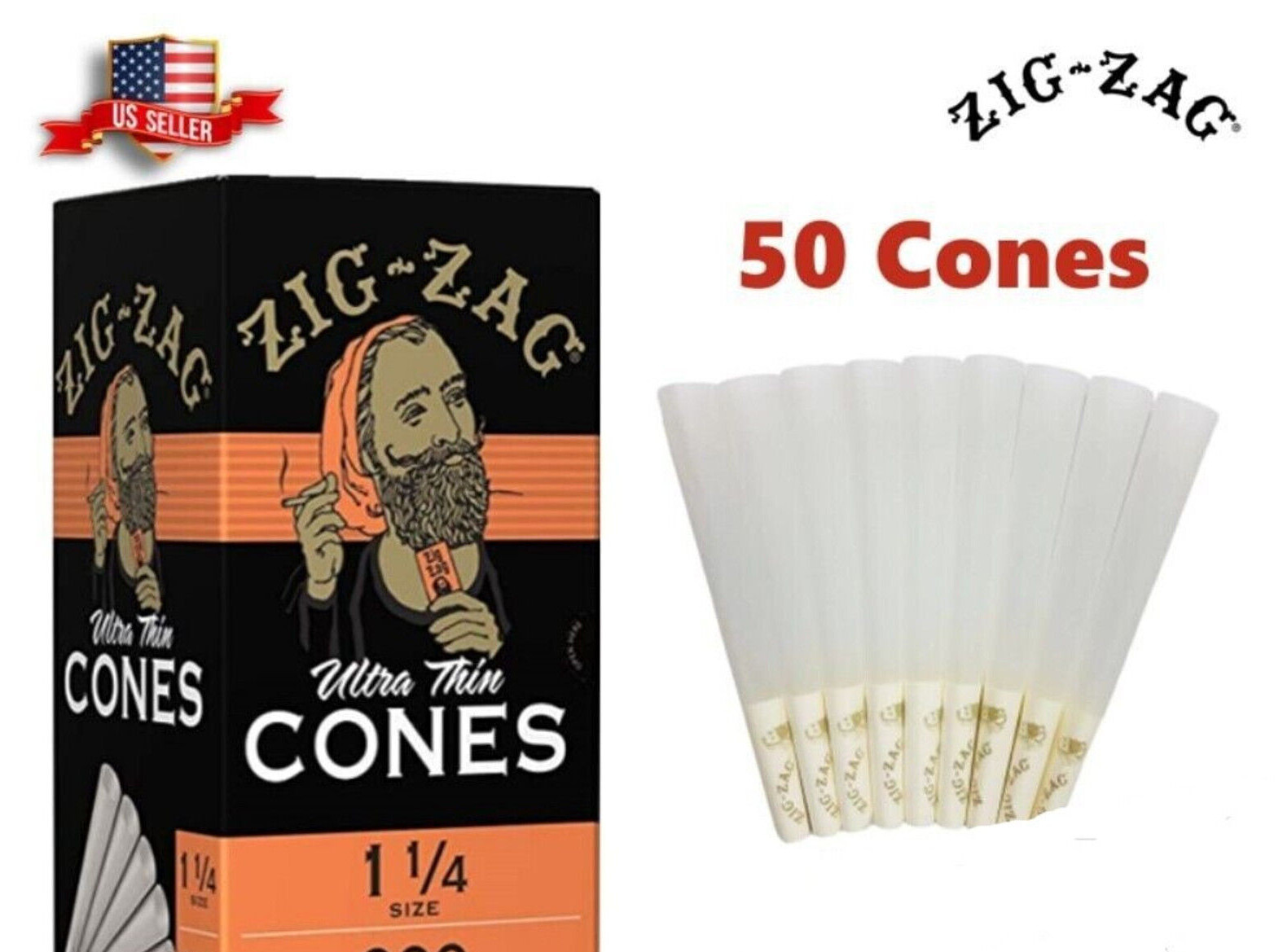Zig-Zag 1 1/4 Size Ultra thin Pre rolled Cone 50  100 200 Cones 