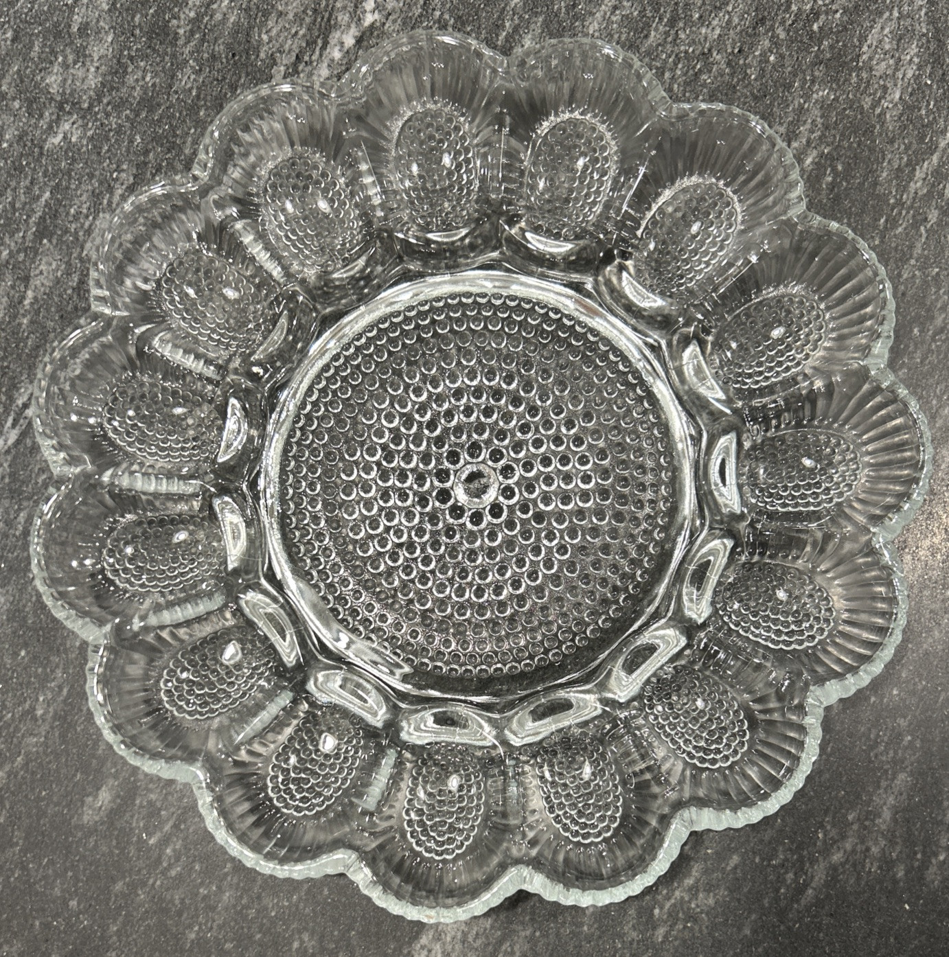 Vintage Indiana Glass Deviled Egg Dish Relish Tray Clear Hobnail Round 11