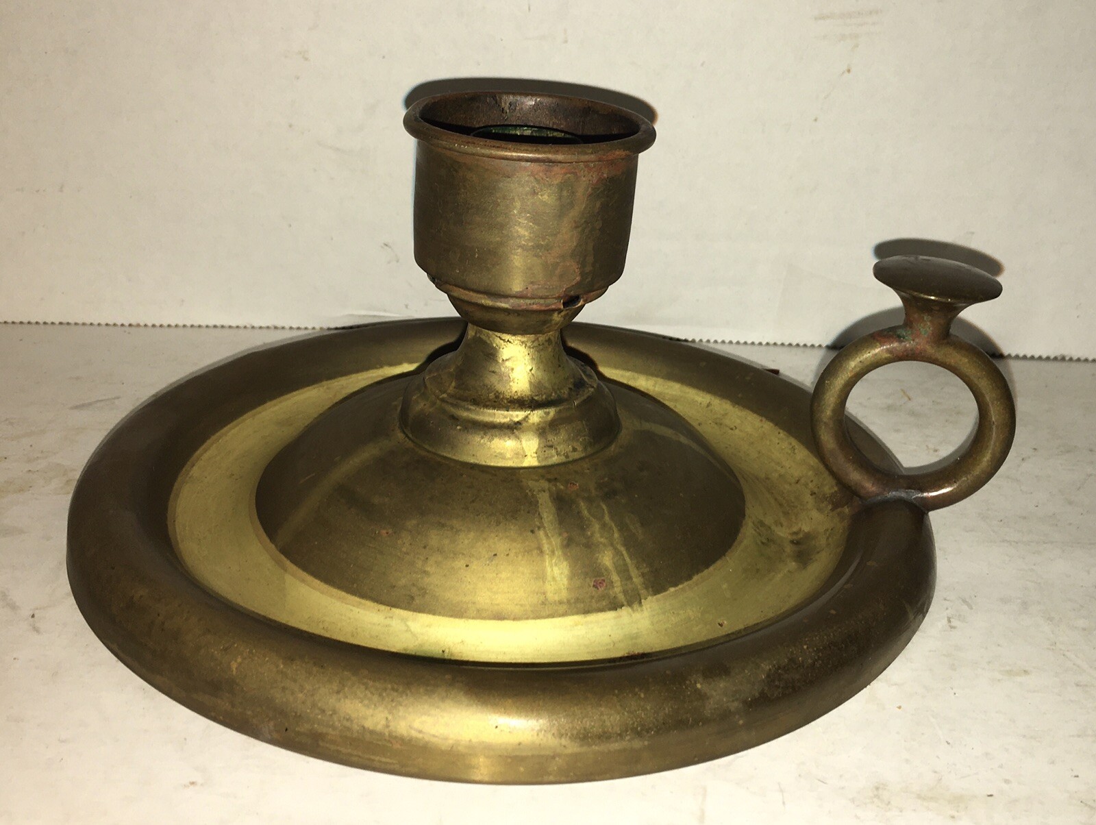 Antique 19Th Century Chamber Candle Stick  Lighting Spun Brass