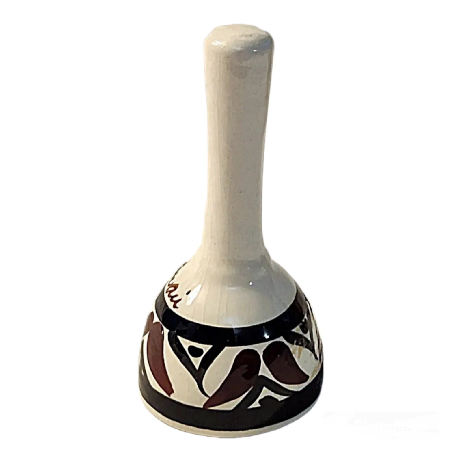 HAWAII Handmade & Painted Pottery Ivory Brown Black Bell Beautiful Piece Vintage