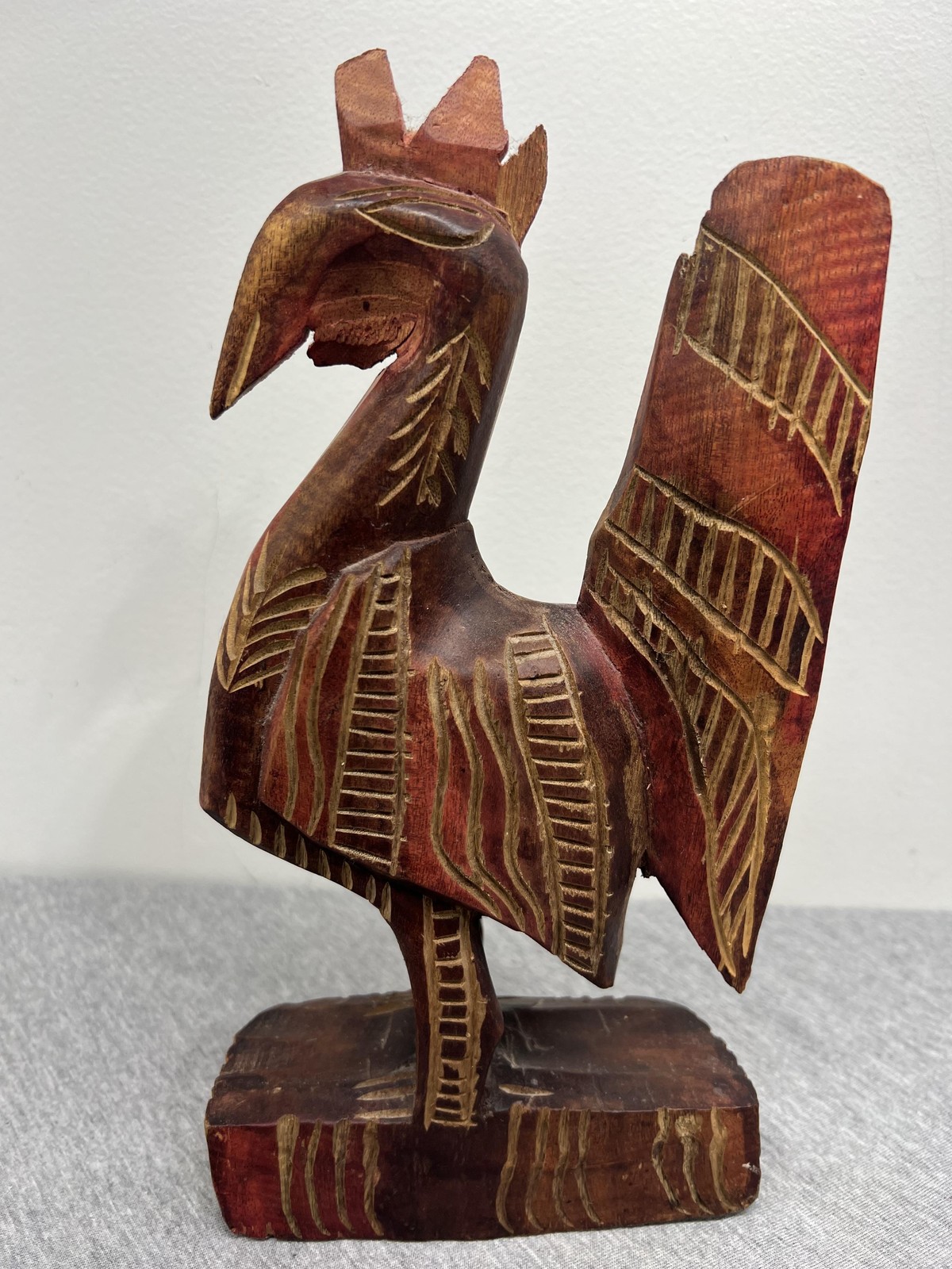 Hand Carved Wood Rooster Bird Sculpture Figurine Rustic Folk Art Boho Decor