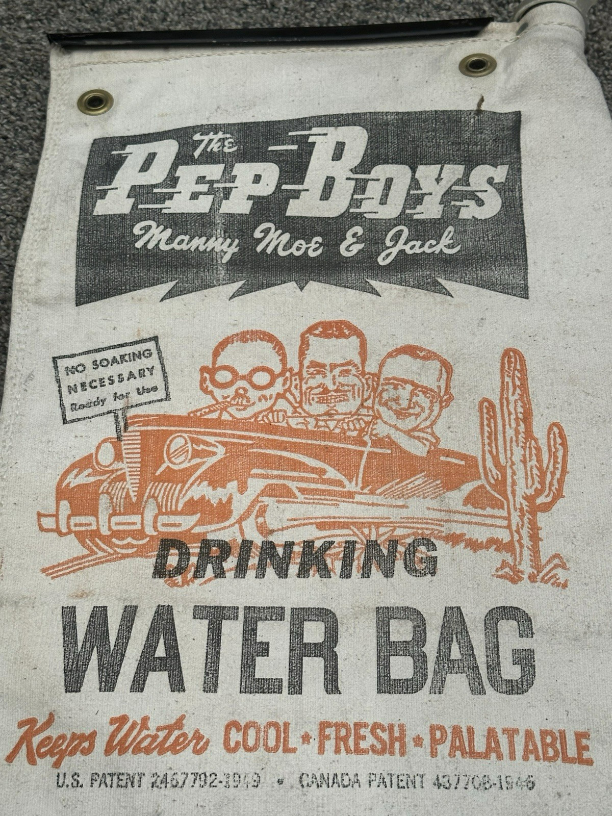 1949 PEP BOYS Desert Drinking Water Bag MANNY, MOE, JACK Collectible RADIATOR