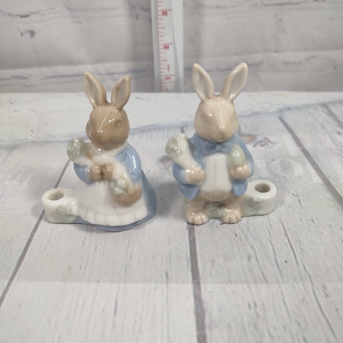 Vintage Biedermann Porcelain Bunny Rabbit Mini Candle Holder Set of 2