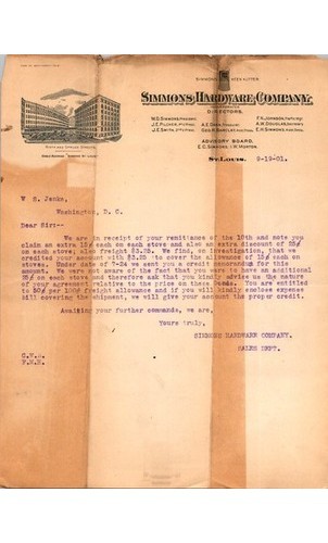 Simmons Hardware KEEN KUTTER Letter 1901 St. Louis MO Business Ephemera Steel Simmons Hardware KEEN KUTTER Letter 1901 St. Louis MO Business Ephemera Steel