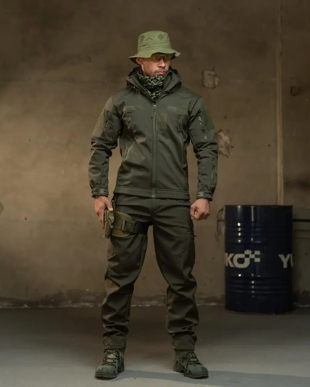 Demi-season tactical suit olive on fleece, Water-repellent softshel💛💙