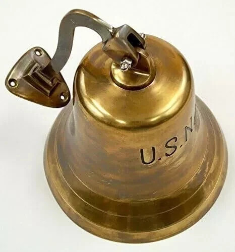 6-Inch Antique Brass US Navy Bell | Nautical Ship Bell Home Décor Gift