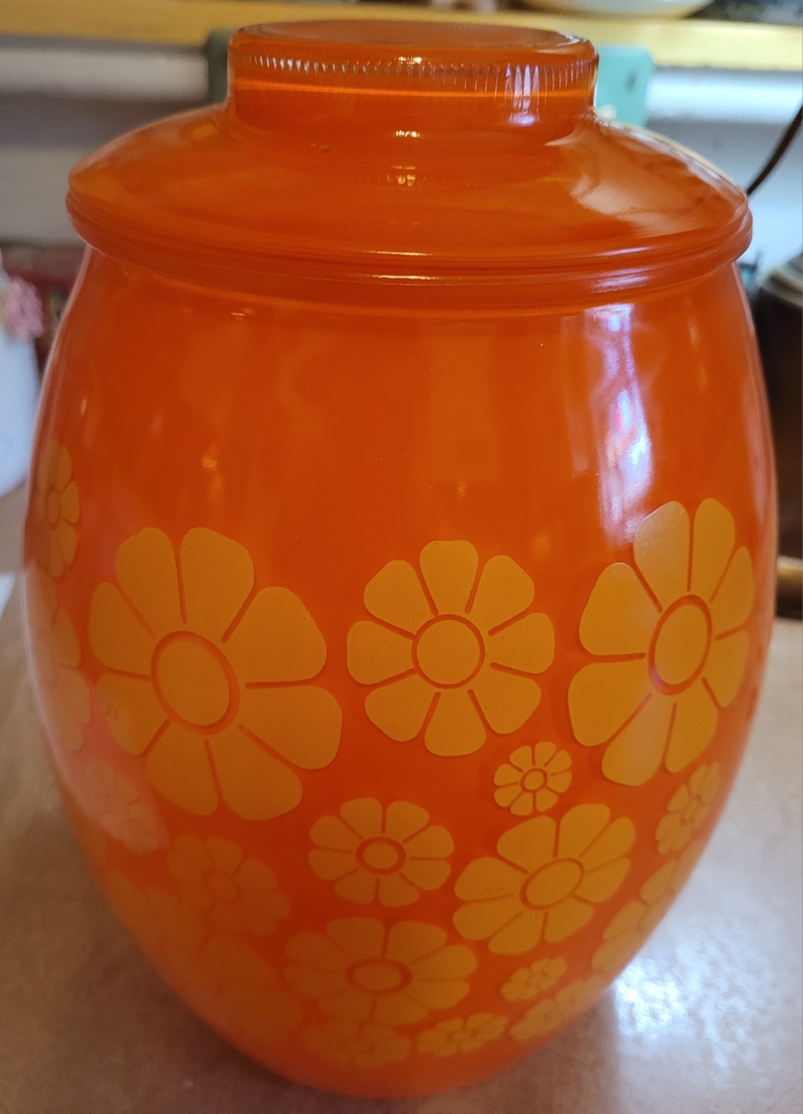 Vintage Bartlett Collins Orange With Yellow Daisies Cookie Jar