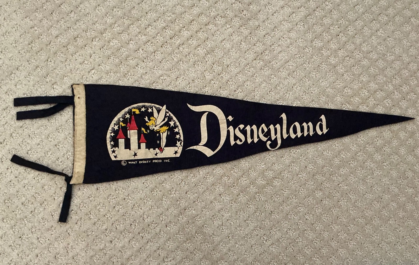 Vintage 1950s/1960s Disneyland Souvenir Felt Pennant Tinkerbell Castle Navy Blue