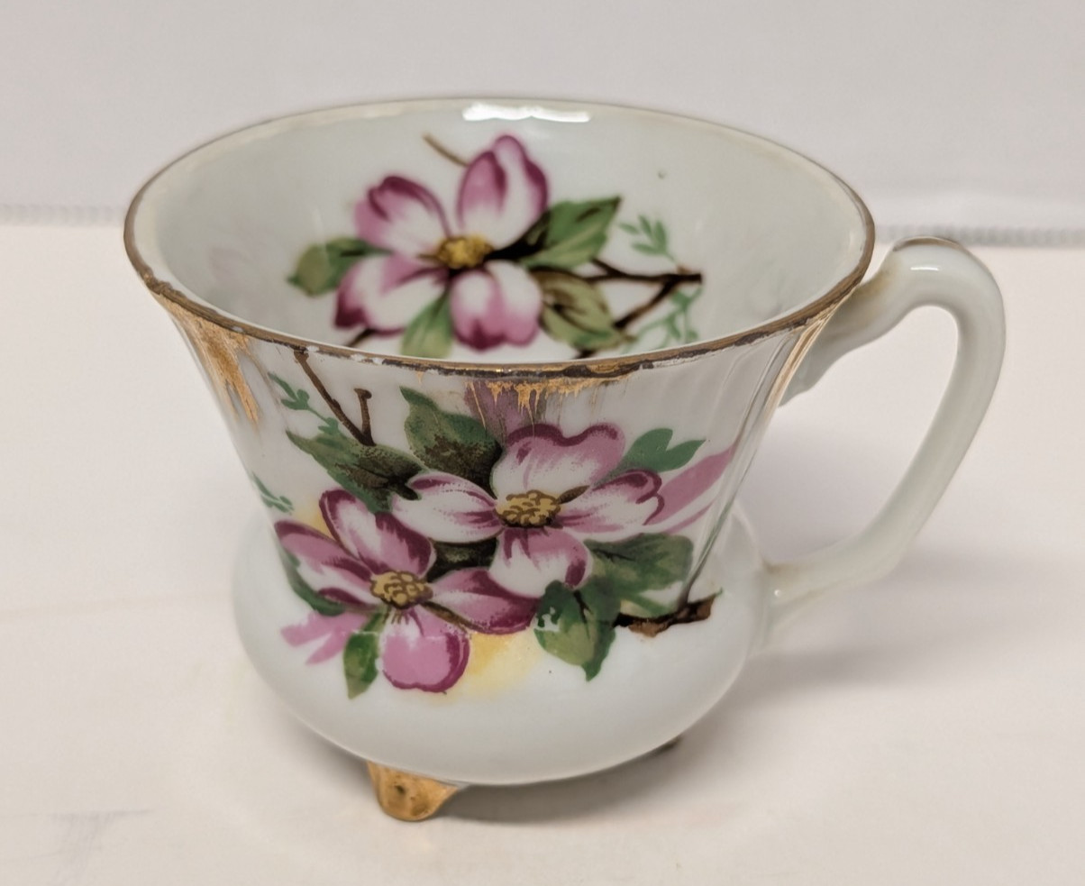Vintage Dogwood  Pedestal Tea Cup 3 Footed Demitasse Japan Gold Trim