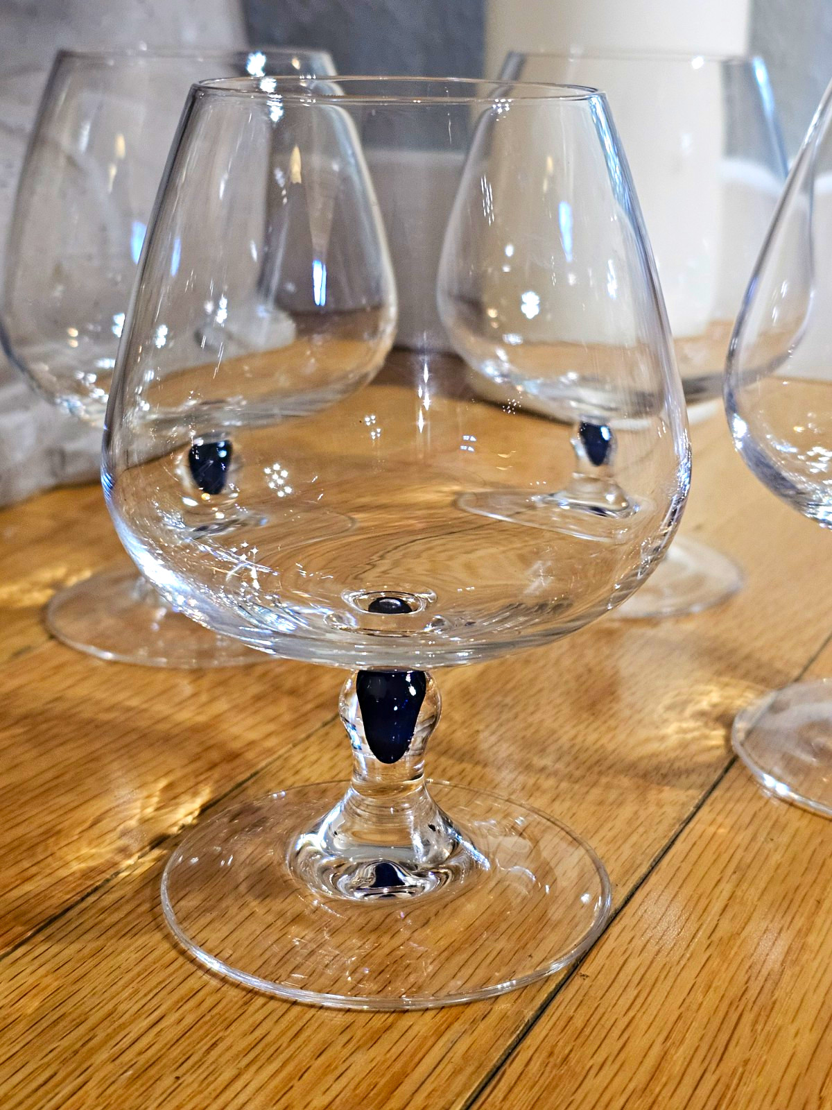 Vintage Courvoisier Cognac Brandy Snifters Cobalt Blue Teardrop Stem Set of 4