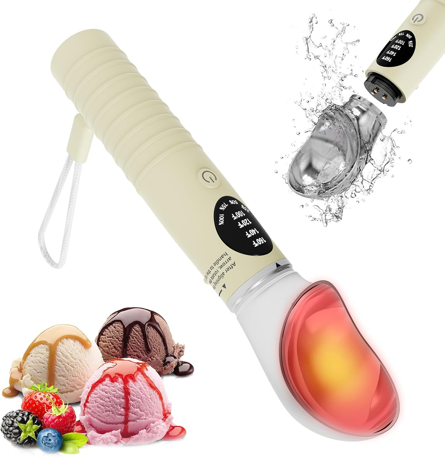 Heated Ice Cream Scoop Rechargeable, Detachable Electric Ice Cream Scooper