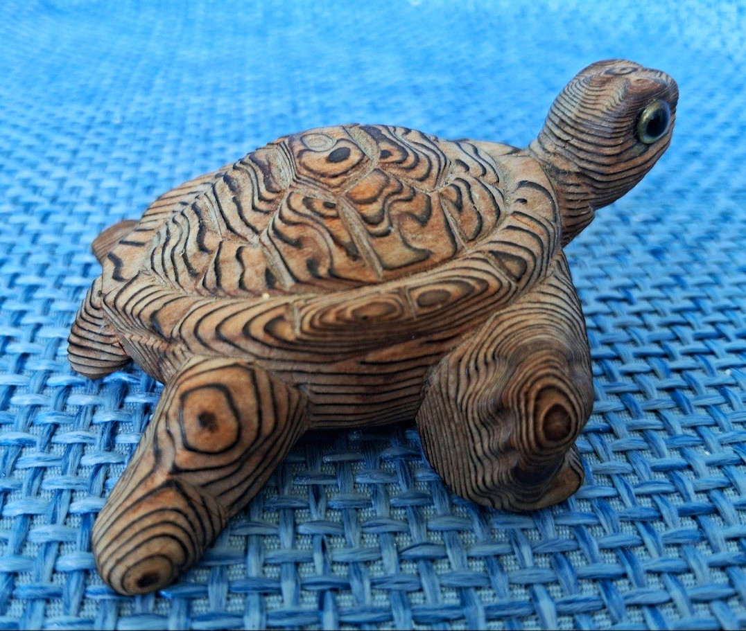  Vintage Hand-Carved Japanese Cryptomeria (Sugi Cedar) Wood Turtle Figurine Sign