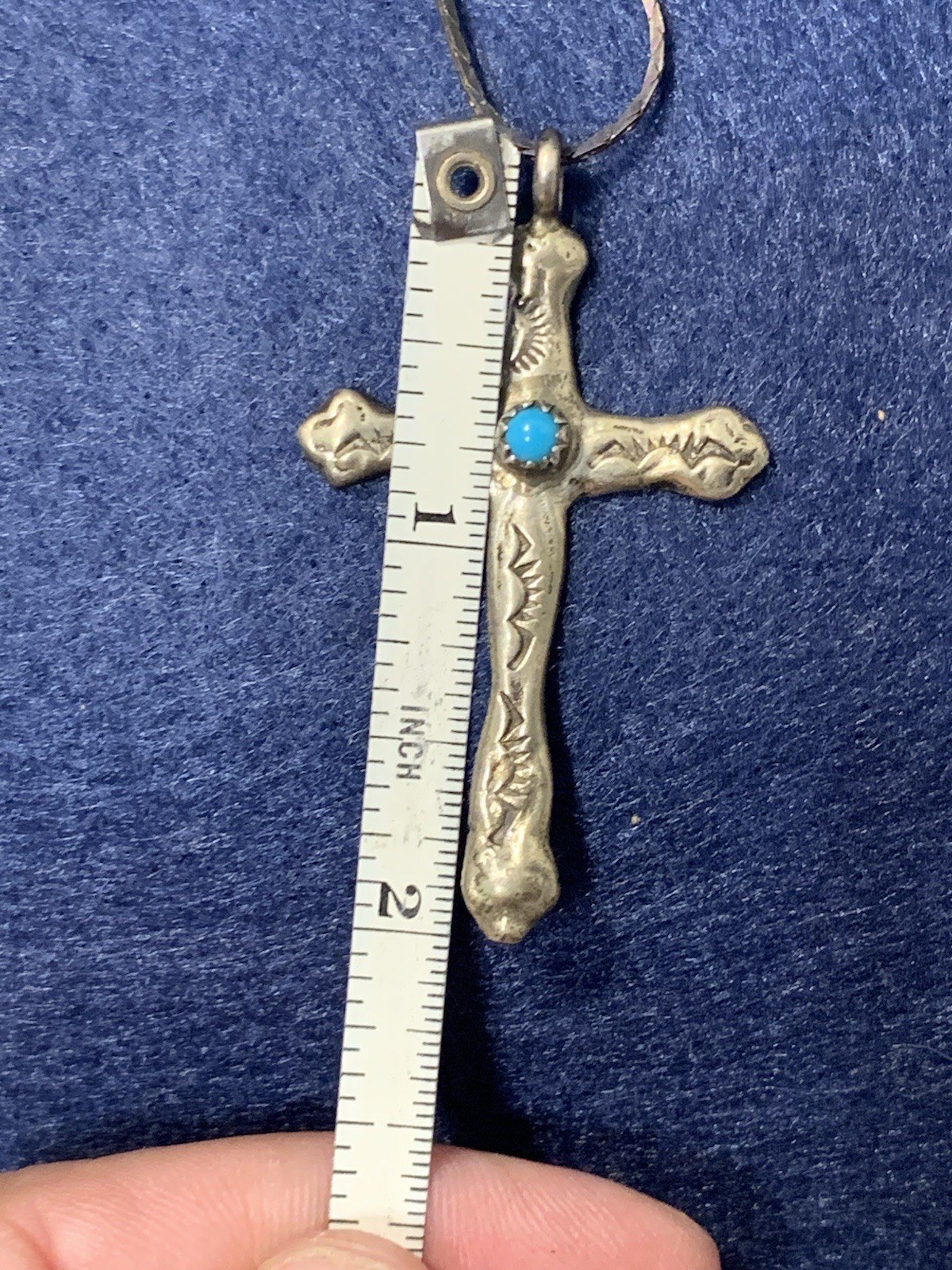 Vintage Navajo Lenora Begay Sterling Silver Turquoise Cross Pendant