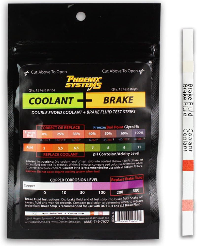 15 Double Ended Brake Fluid and Coolant Test Strips for Automotive Safety