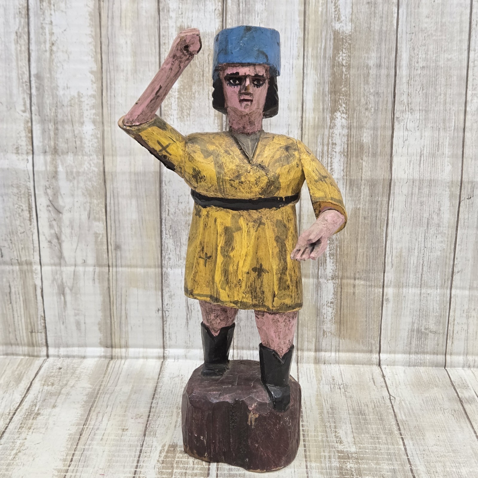 Vintage Folk Art Wood Figure Hand Carved Hand Painted 14\