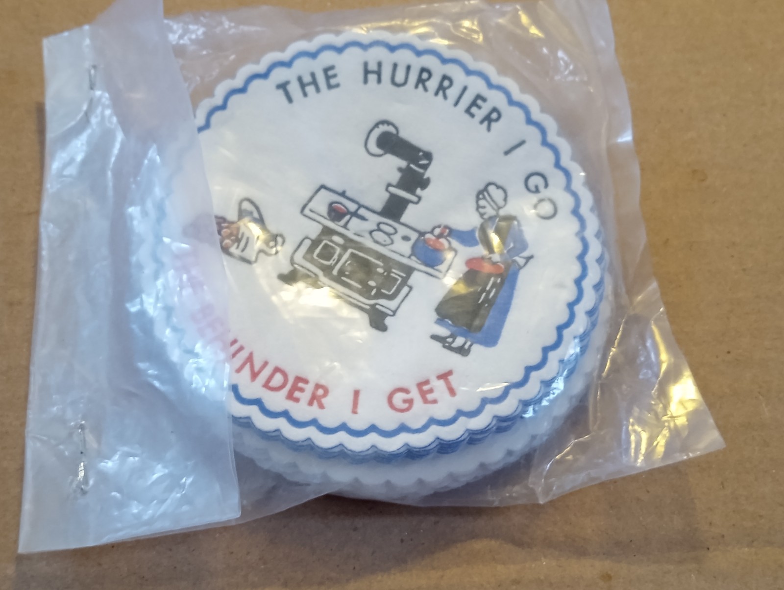 Vintage Paper Coasters The Hurrier I Go The Behinder I Go, Set Of 12 New