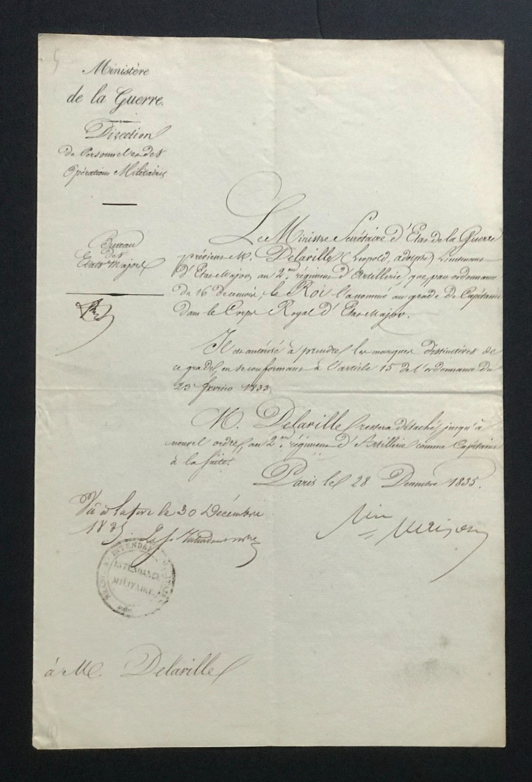 NAPOLEONIC WARS AUTOGRAPH OF MARSHAL MAISON. ARMY GENERAL STAFF COMMISSION 1835.