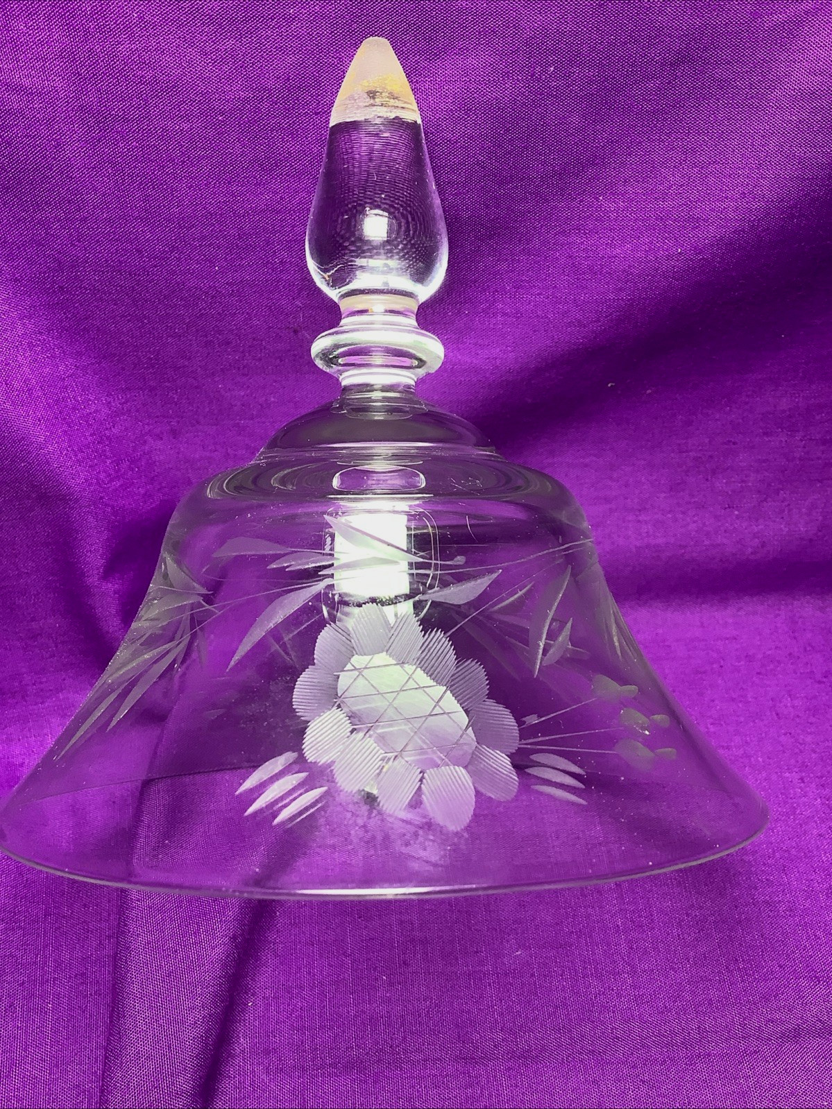 Vintage Clear Etched Crystal Floral BELL Wide Rim