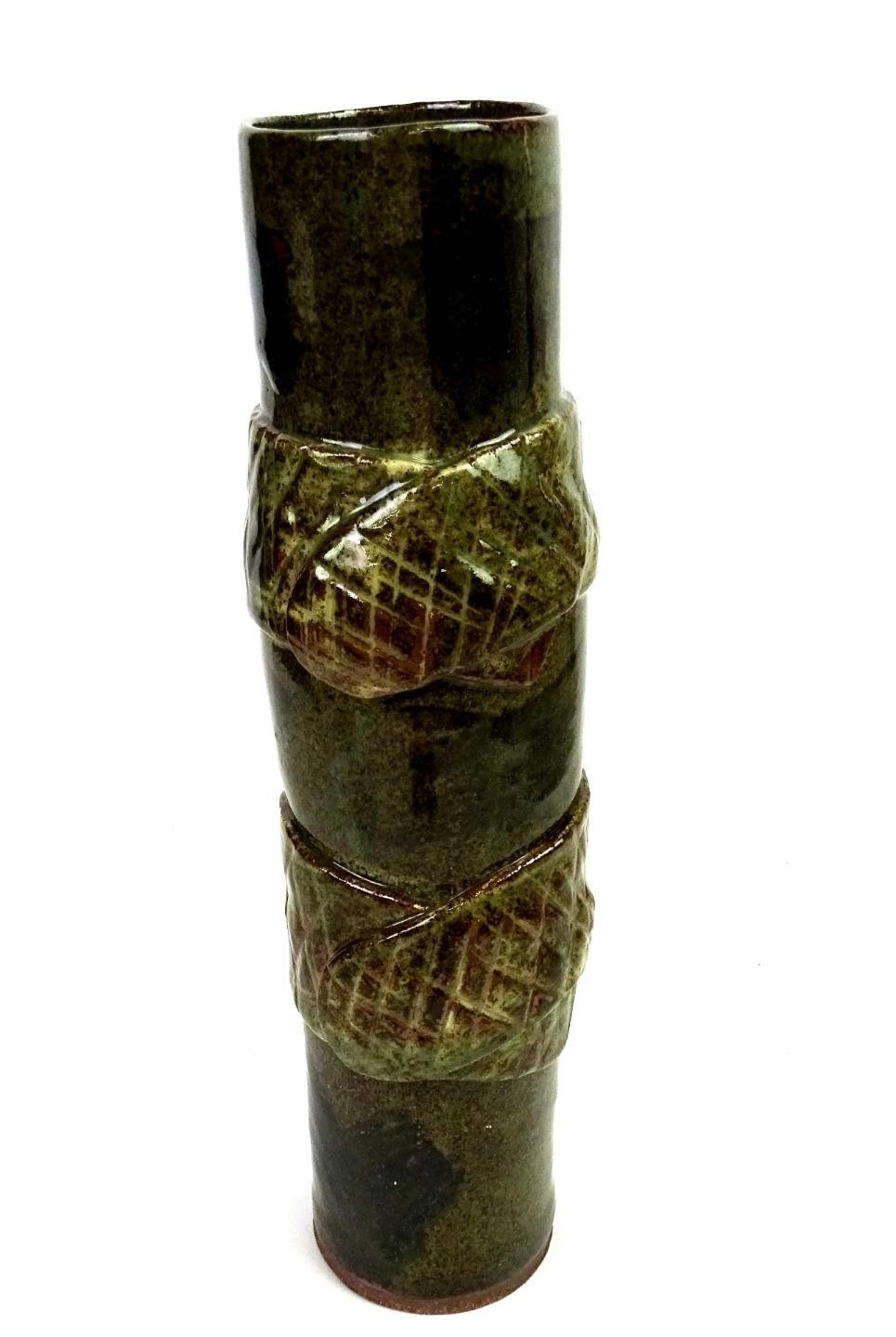 Studio Art Pottery Anne Signed Stoneware Belt Strap Olive Tall 12 5/8\