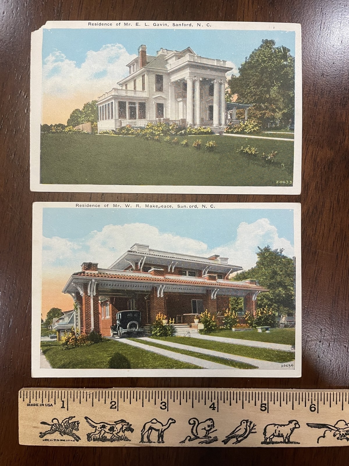 Lot of 2 Sanford NC Postcards Residences of E. L. Gavin & W. R. Makepeace 1920s