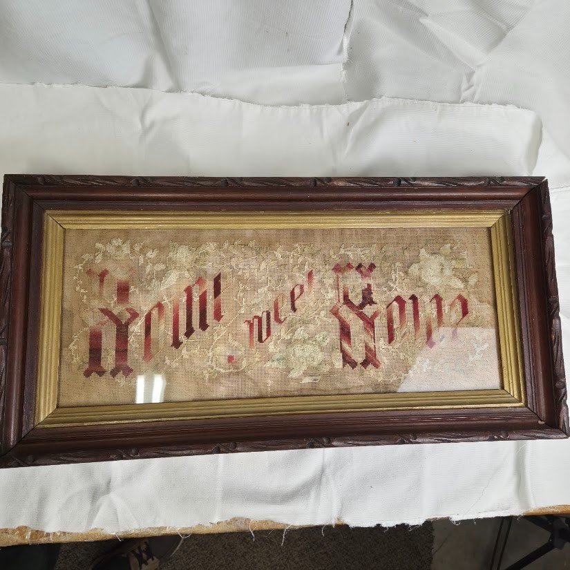 Victorian Antique Pin Punch Sampler Home Sweet Home Wood Framed Original Victorian Antique Pin Punch Sampler Home Sweet Home Wood Framed Original