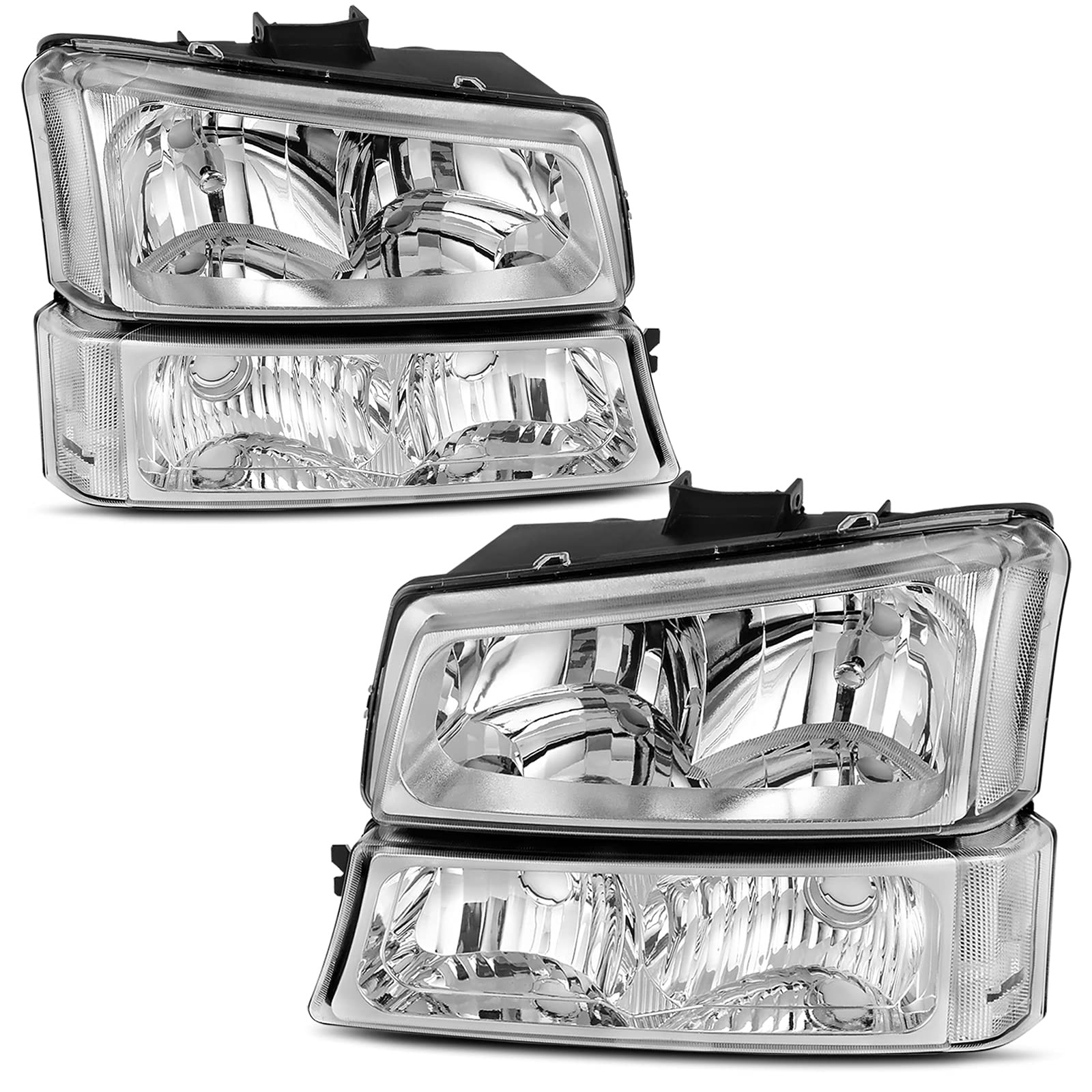AUTOSAVER88 Headlight Assembly Kit Chrome Clear for Chevy Silverado