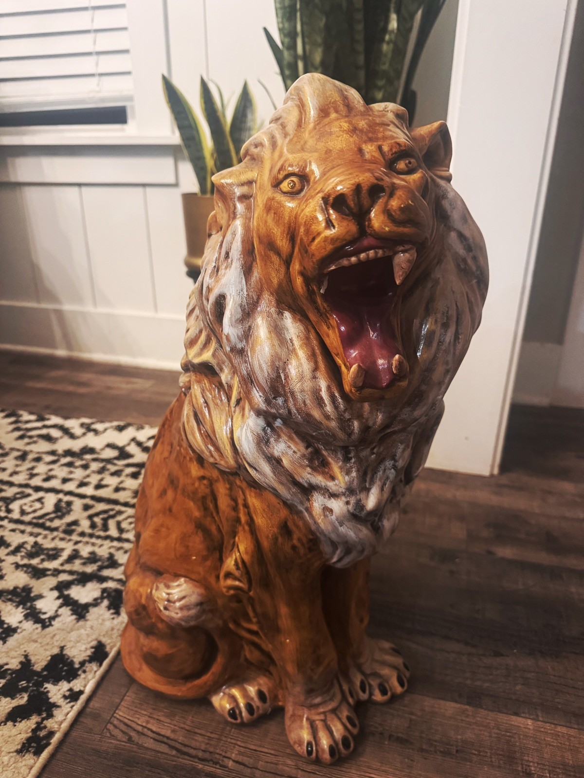LARGE Vintage MCM Ceramic Roaring Lion Hollywood Regency Gothic Maximalist Boho