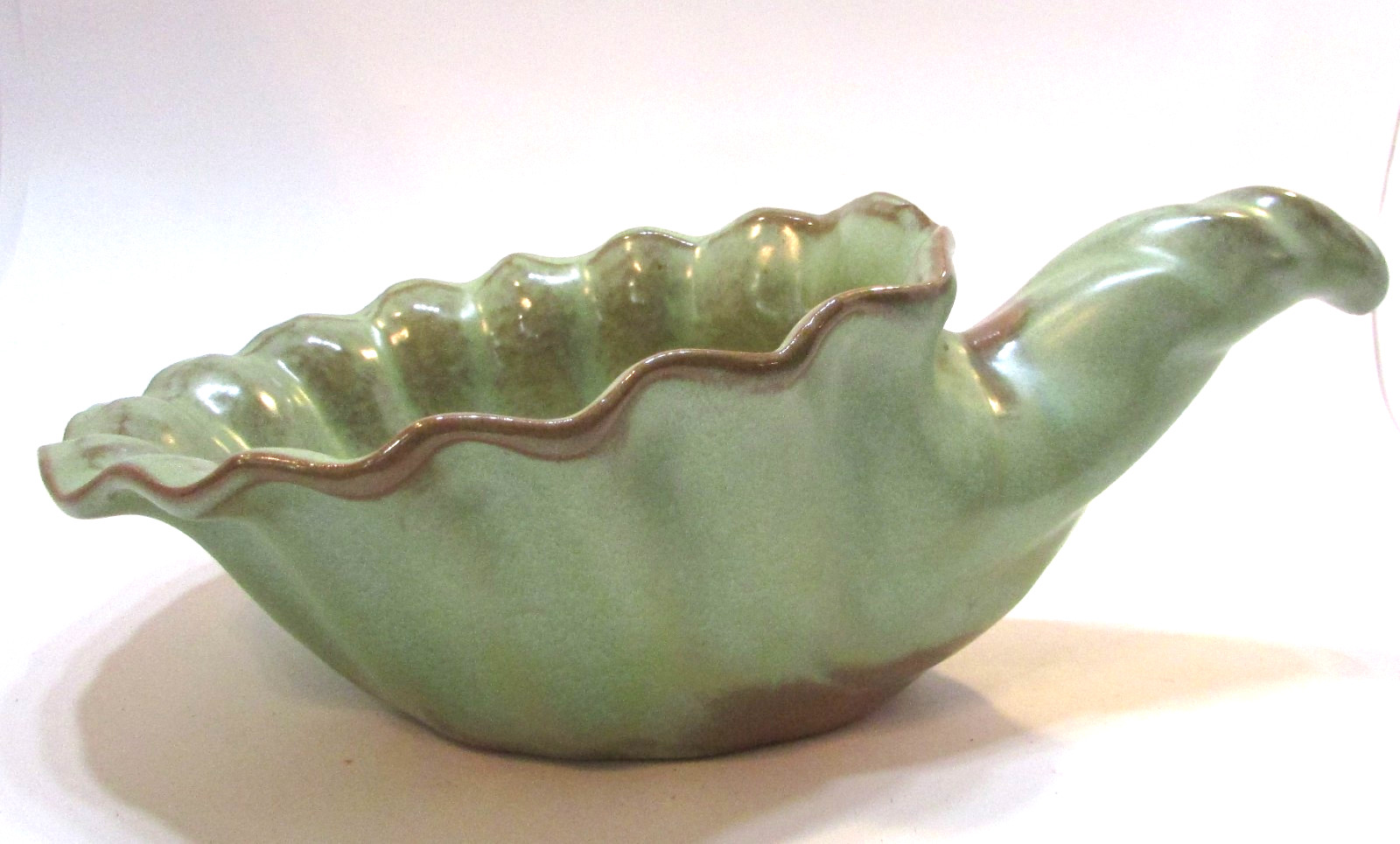 Frankoma Pottery Plainsman Green Horn of Plenty Cornucopia Bowl Dish Planter 222