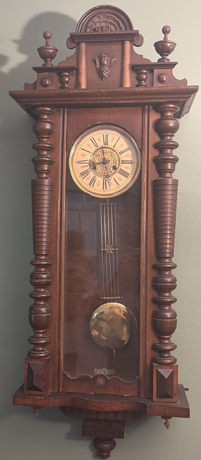 Vintage F. Mauthe German Vienna Style Wall Clock Key Wind Runs Restore